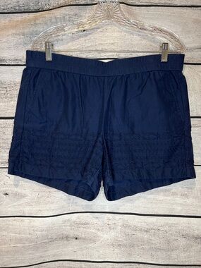 J. Crew Navy Blue Embroidered Cutout Eyelet Pull-on 100% Cotton Shorts Elastic